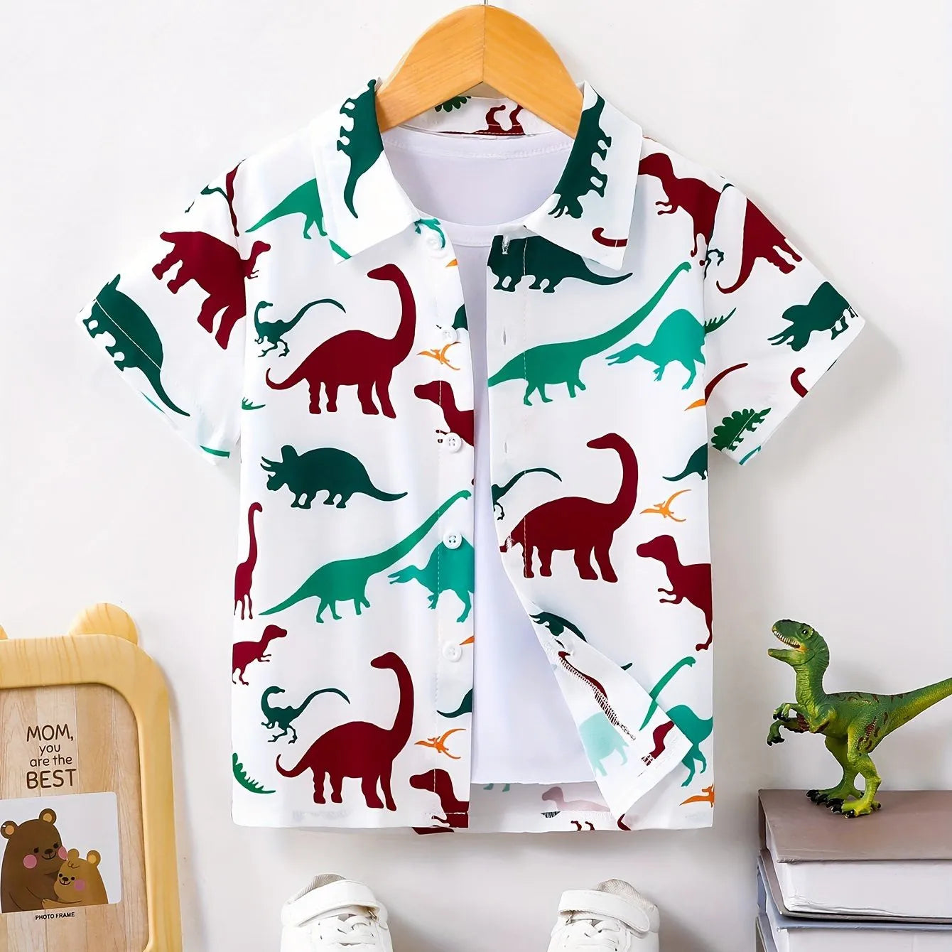Children Boy's Cute Cartoon Graphic Pattern Shirt Kids Short Sleeve Tops Front Button Breathable Summer Clothing Top Shirts