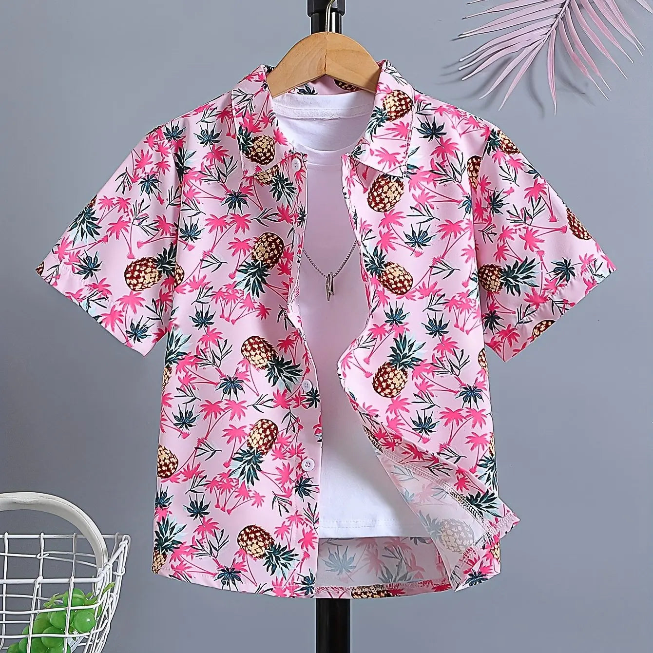 Beach Coconut Tree Print Boys Creative Top Shirts Casual Short Sleeve Lapel Shirt Tops Boys Clothes for Summer Outdoor Holiday