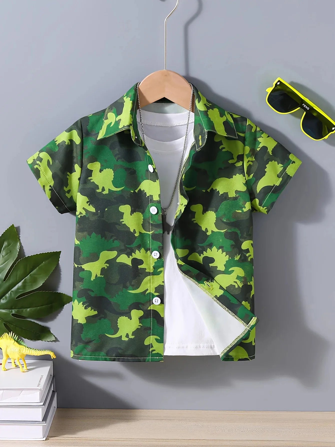 Children Boy's Cute Cartoon Graphic Pattern Shirt Kids Short Sleeve Tops Front Button Breathable Summer Clothing Top Shirts