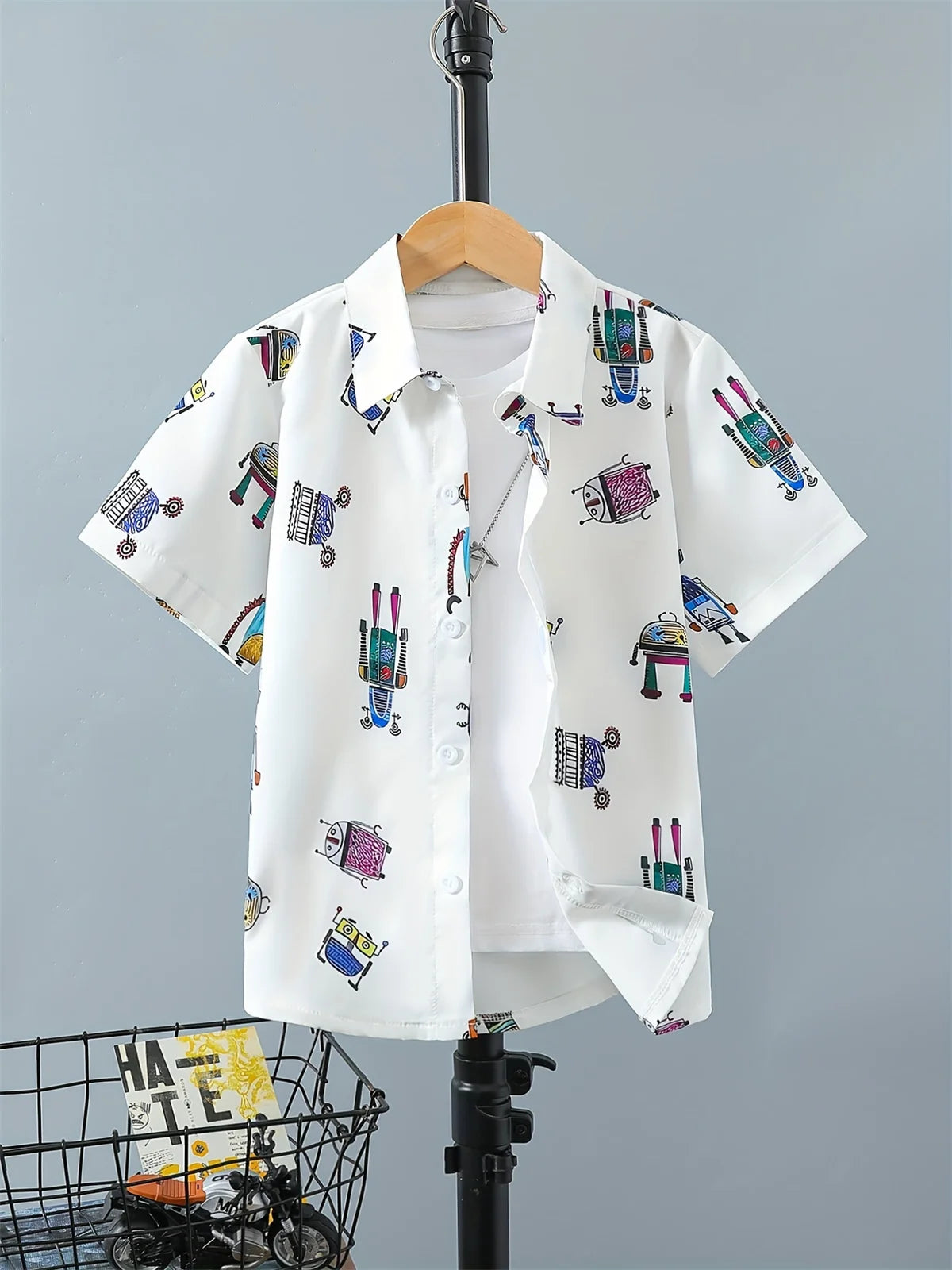 Boy's Soccer Pattern Hawaii Shirt Short Sleeve Casual Comfy Button up Loose Tops Breathable Blouses Summer Holiday Shirt for Boy