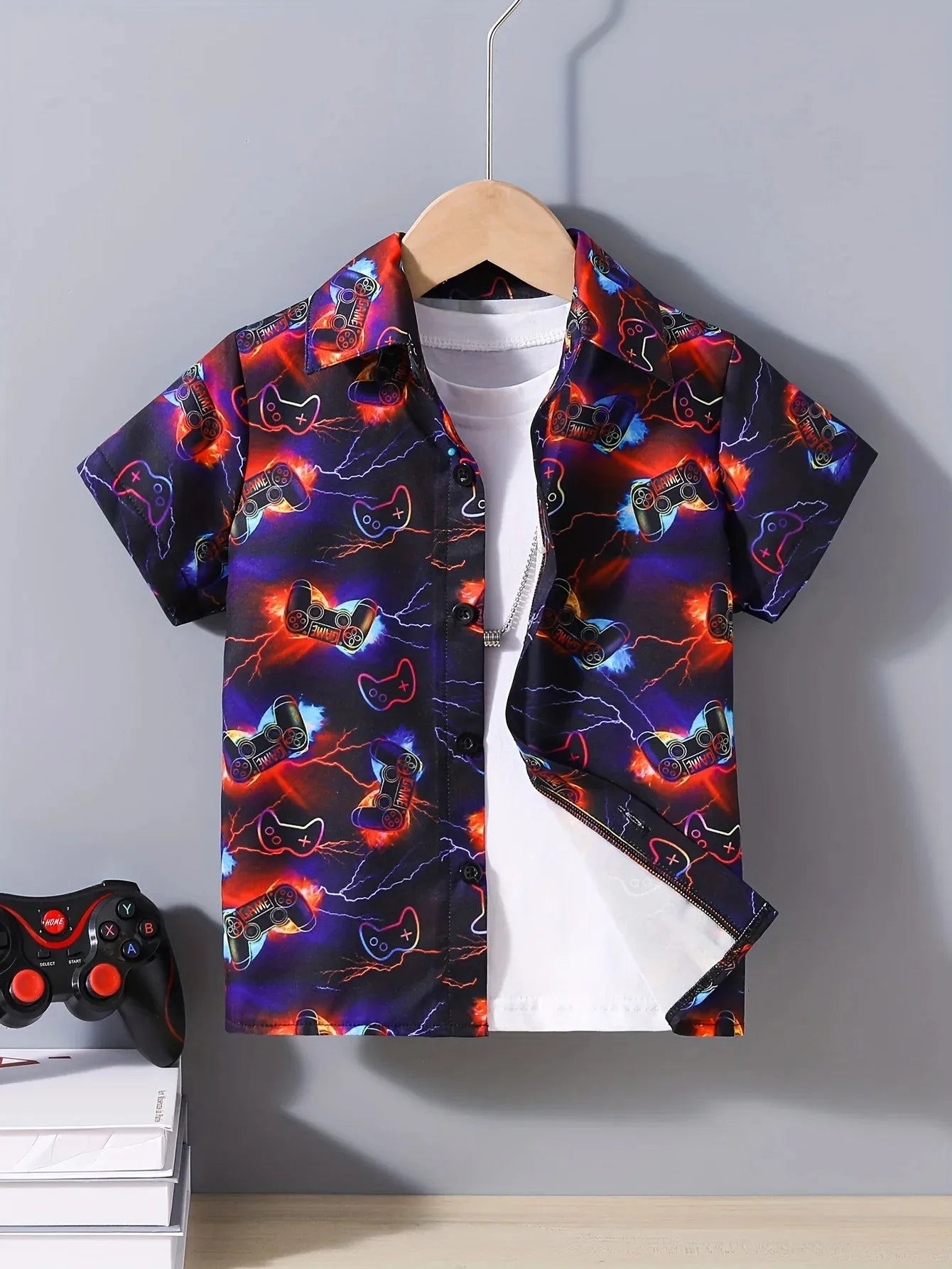 Children Boy's Cute Cartoon Graphic Pattern Shirt Kids Short Sleeve Tops Front Button Breathable Summer Clothing Top Shirts