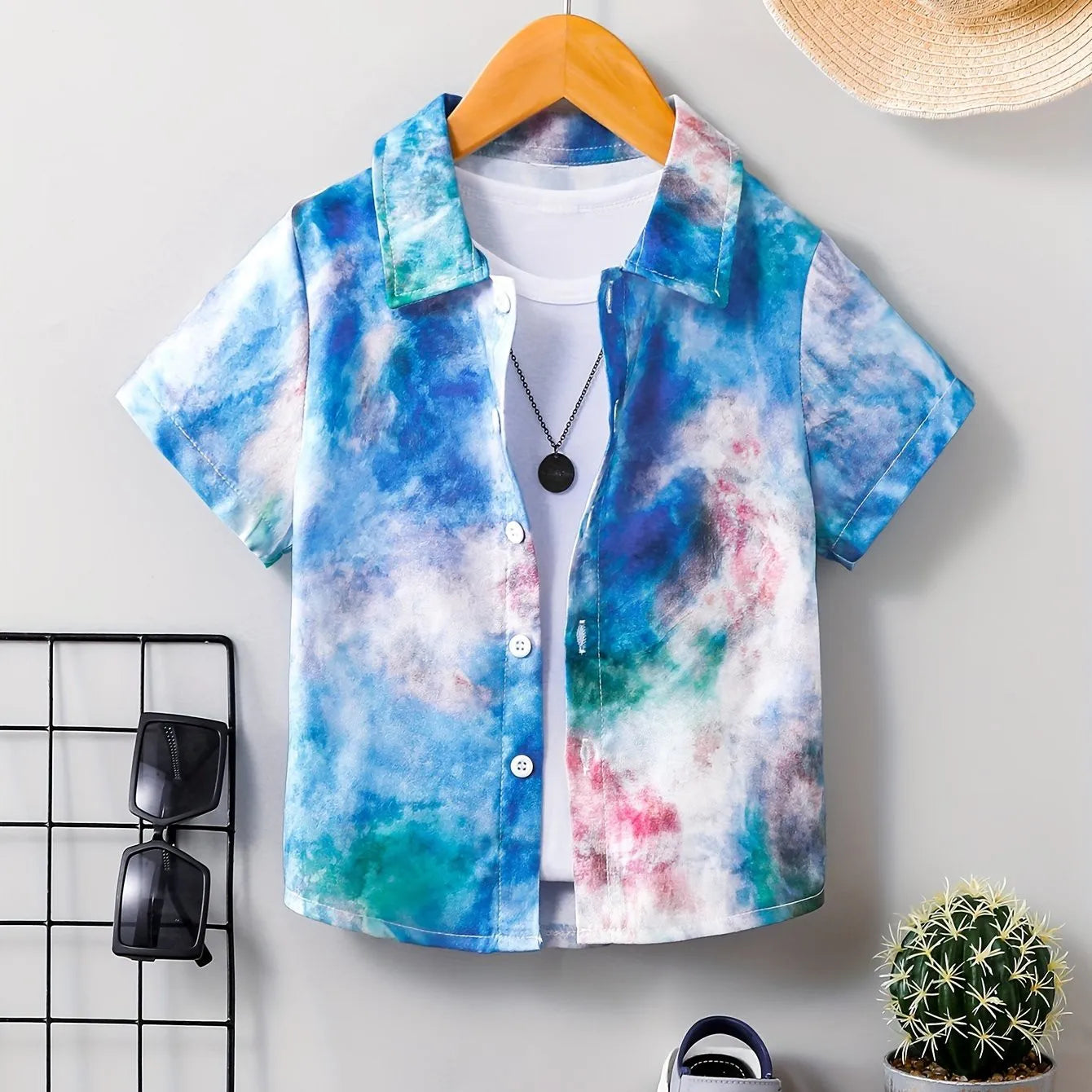 Children Boy's Cute Cartoon Graphic Pattern Shirt Kids Short Sleeve Tops Front Button Breathable Summer Clothing Top Shirts