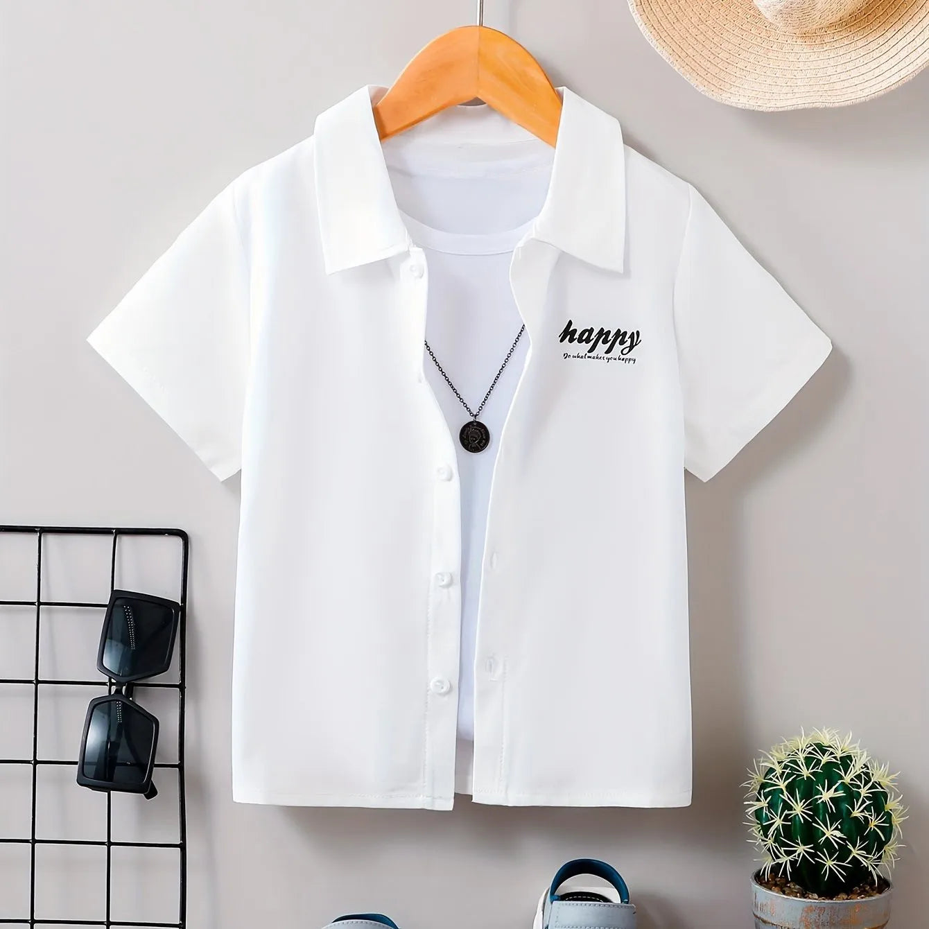 Children Boy's Cute Cartoon Graphic Pattern Shirt Kids Short Sleeve Tops Front Button Breathable Summer Clothing Top Shirts