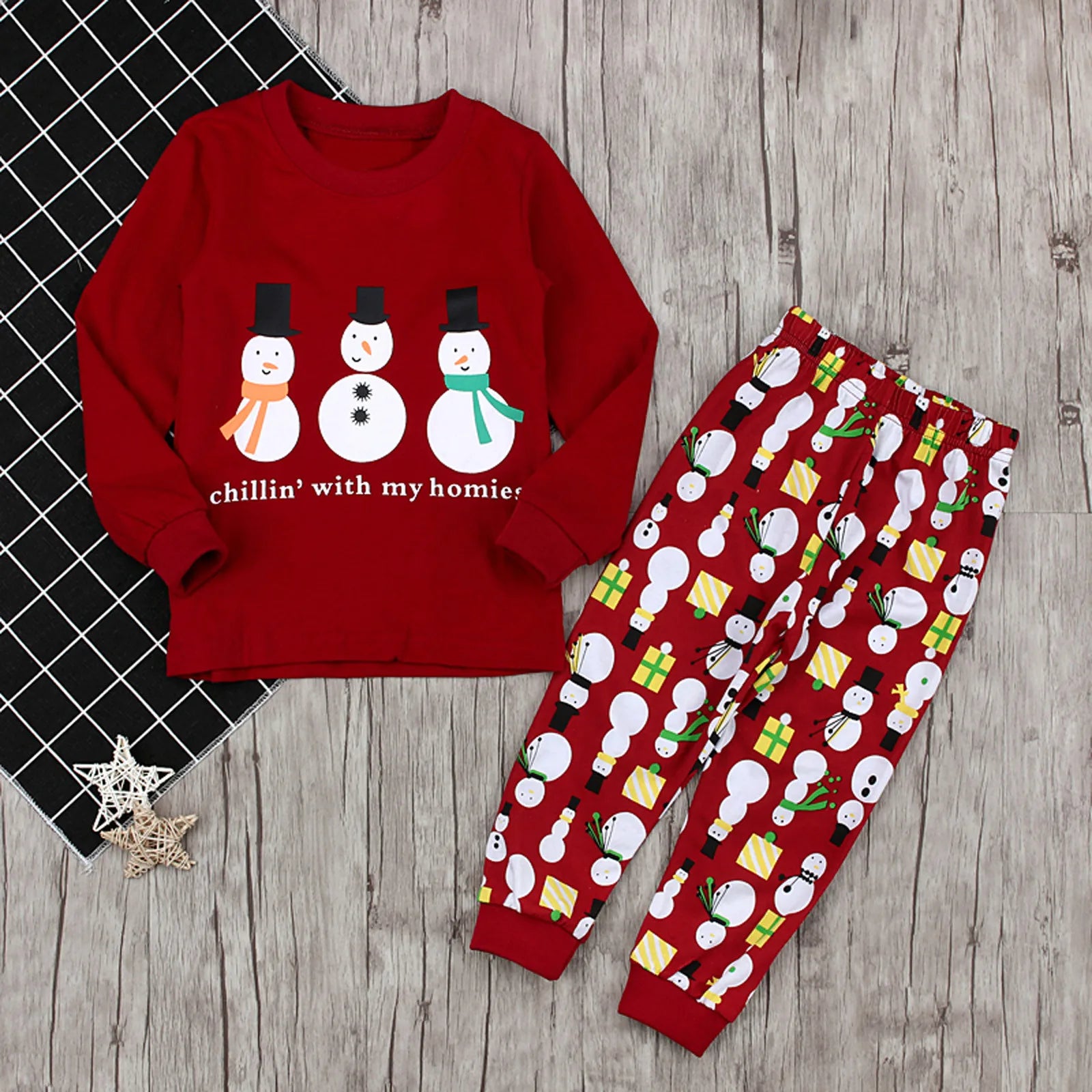 Two-piece Suit Pajamas For Toddler Kids Baby Christmas Snowman Print Sleepwear T-shirt Pants Outfits Clothes Comfort Pajamas Set