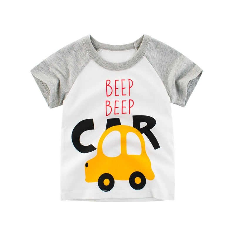 2-10Y Cartoon Print Baby Boys T Shirt for Summer Infant Boy Excavator T-Shirts Short Sleeves Kids Clothes Toddler Cotton Tops