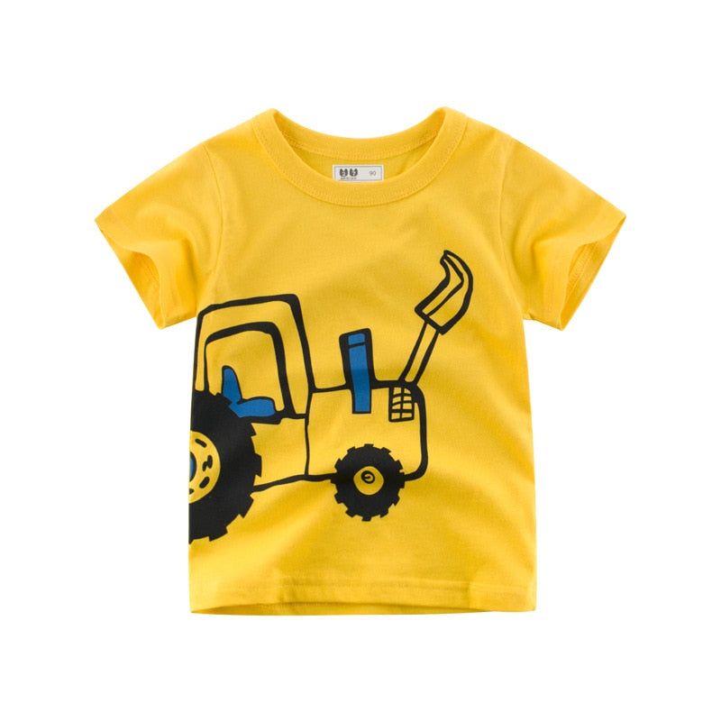 2-10Y Cartoon Print Baby Boys T Shirt for Summer Infant Boy Excavator T-Shirts Short Sleeves Kids Clothes Toddler Cotton Tops