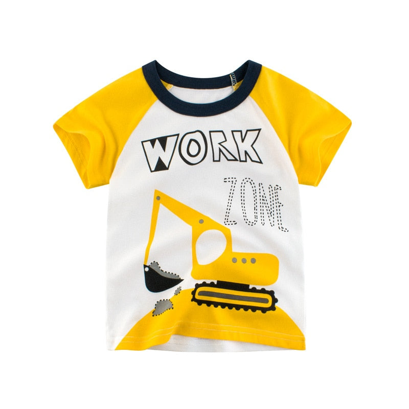 2-10Y Cartoon Print Baby Boys T Shirt for Summer Infant Boy Excavator T-Shirts Short Sleeves Kids Clothes Toddler Cotton Tops
