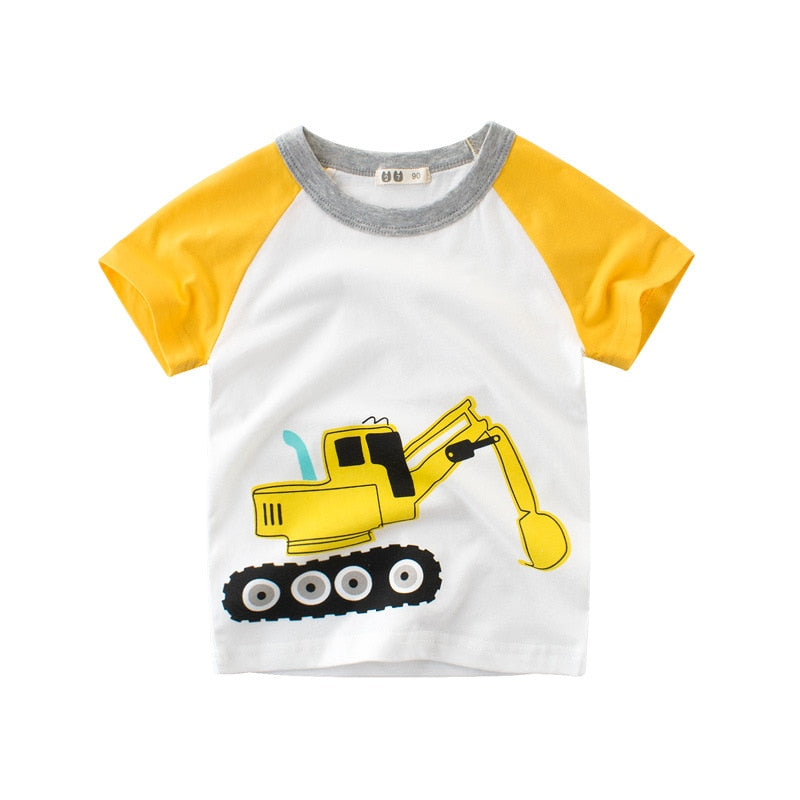 2-10Y Cartoon Print Baby Boys T Shirt for Summer Infant Boy Excavator T-Shirts Short Sleeves Kids Clothes Toddler Cotton Tops